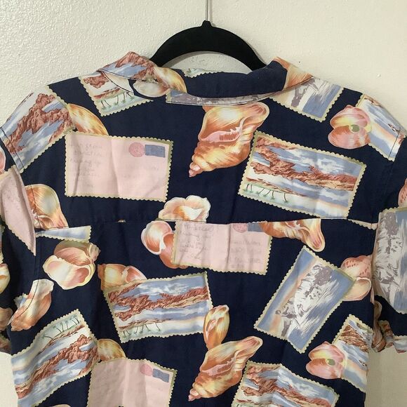 Jamaica Bay Vintage Navy Seashell Postcard Coastal Tropical Hawaiian Shirt 1X - Picture 8 of 12